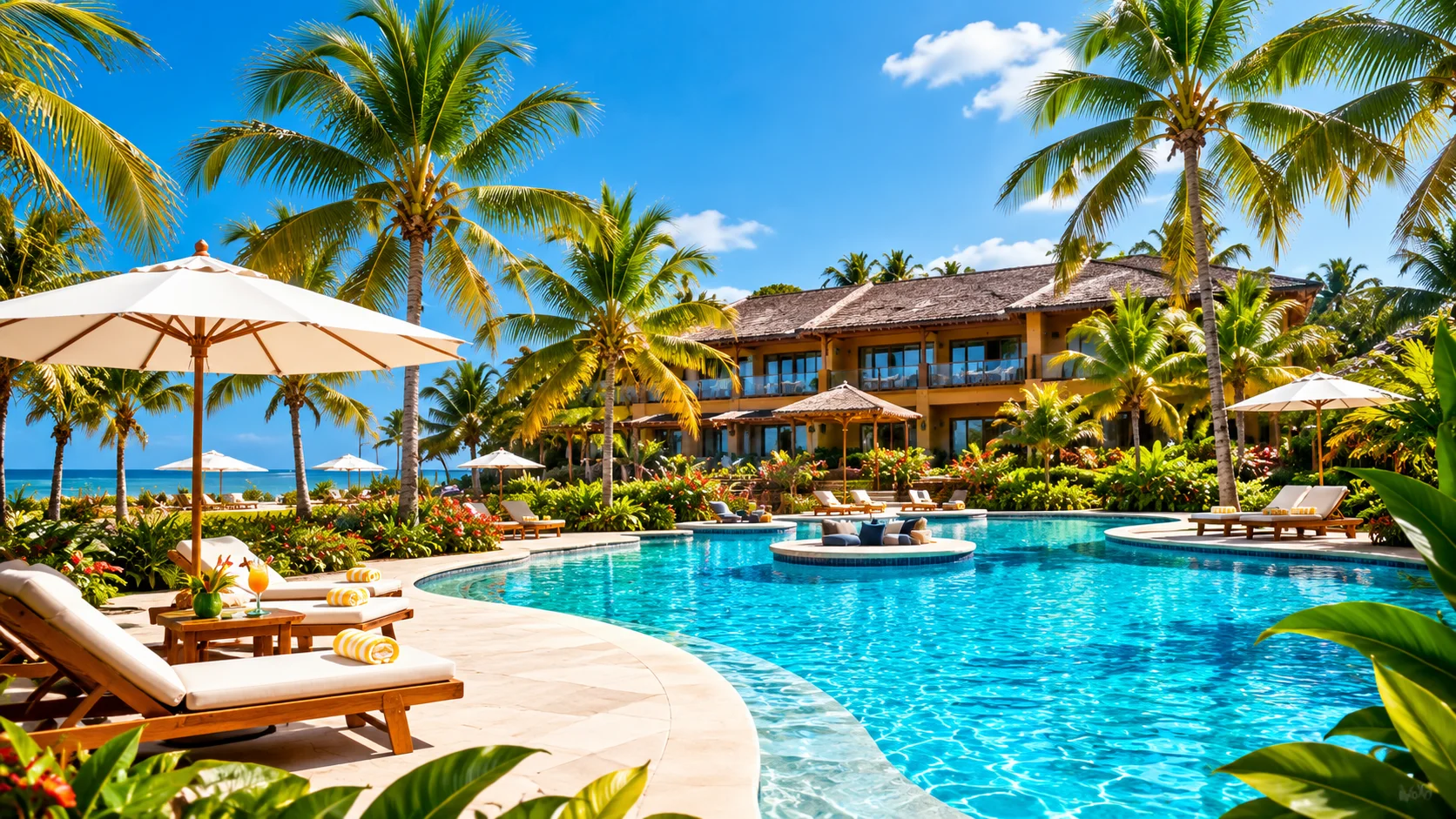 Resort em Salvador com piscina e coqueiros